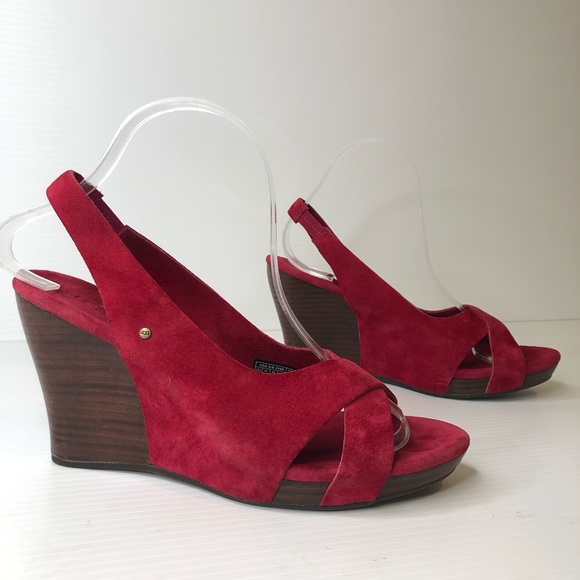 UGG Shoes - Ugg Hazel Slingback Suede Wedges Red Heels 8 Shoes